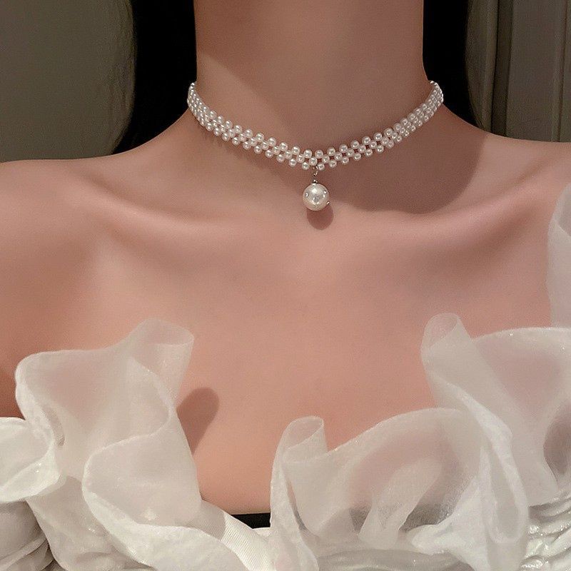 Diana Pearl Choker Necklace Kalung Mutiara Liontin Pearl Anyam Handmade Aesthetic