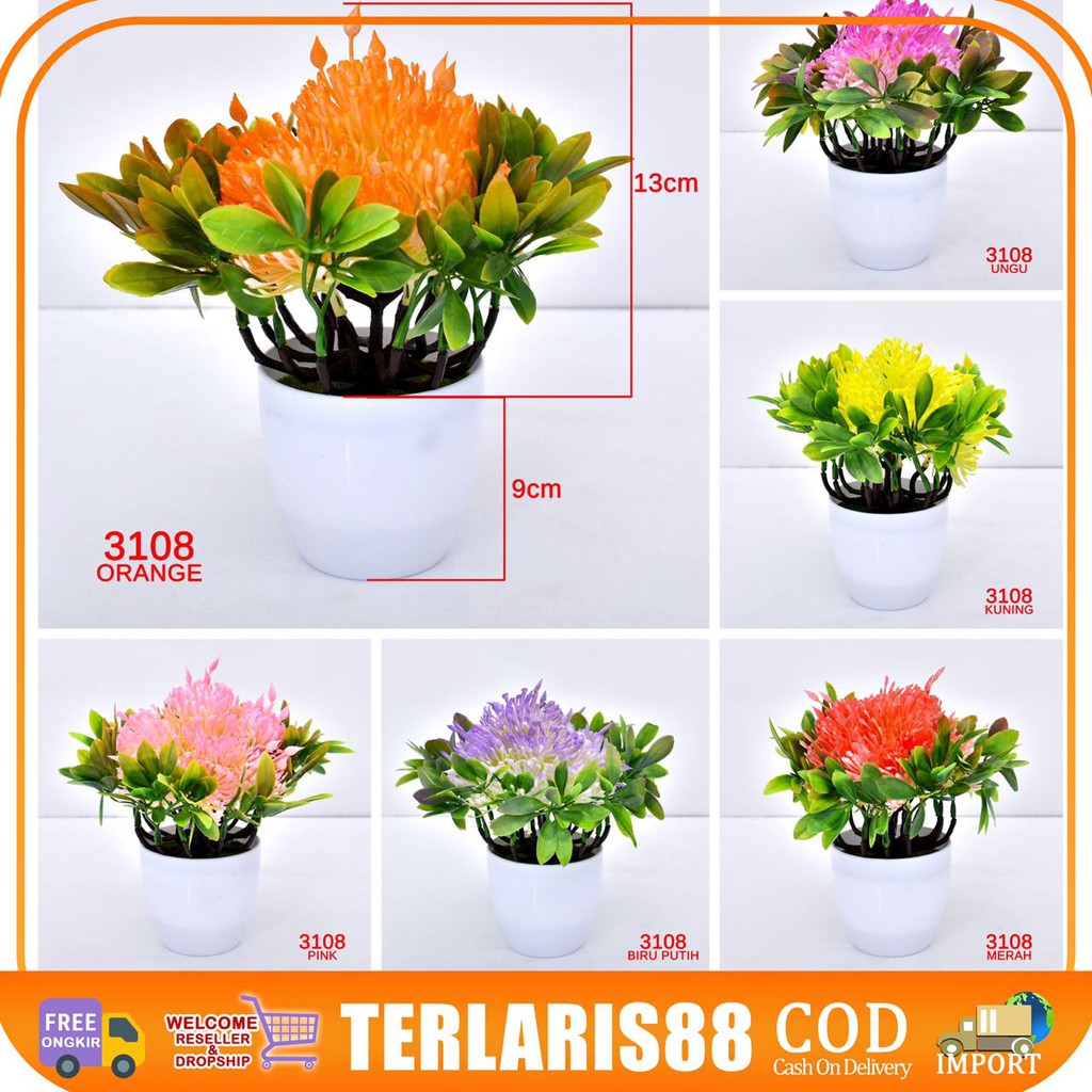 COD/ TL88 TANAMAN BUNGA HIAS POT TANAMAN HIAS DEKORASI RUMAH  DAN BUNGA PLASTIK  P3108-1