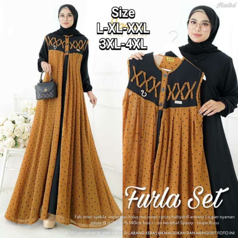 Gamis Terbaru Furla Set 2 in 1 Dress Shakilla Salju mix Ceruty Motif