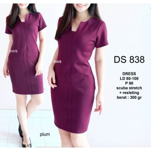 NEW FB SEDS838 DRESS KANTOR DRESS PESTA BASIC SEPAN STRETCH MURAH - HITAM