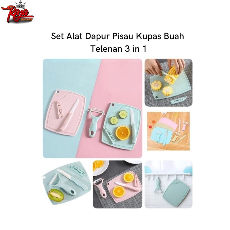 PT01- Set Alat Dapur Pisau Kupas Buah Talenan 3 IN 1 Unik Lucu Talenan