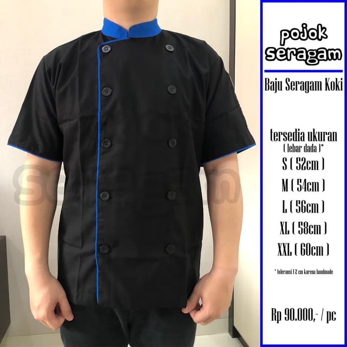 Baju Seragam Koki / Chef // Lengan Pendek // Hitam-Biru