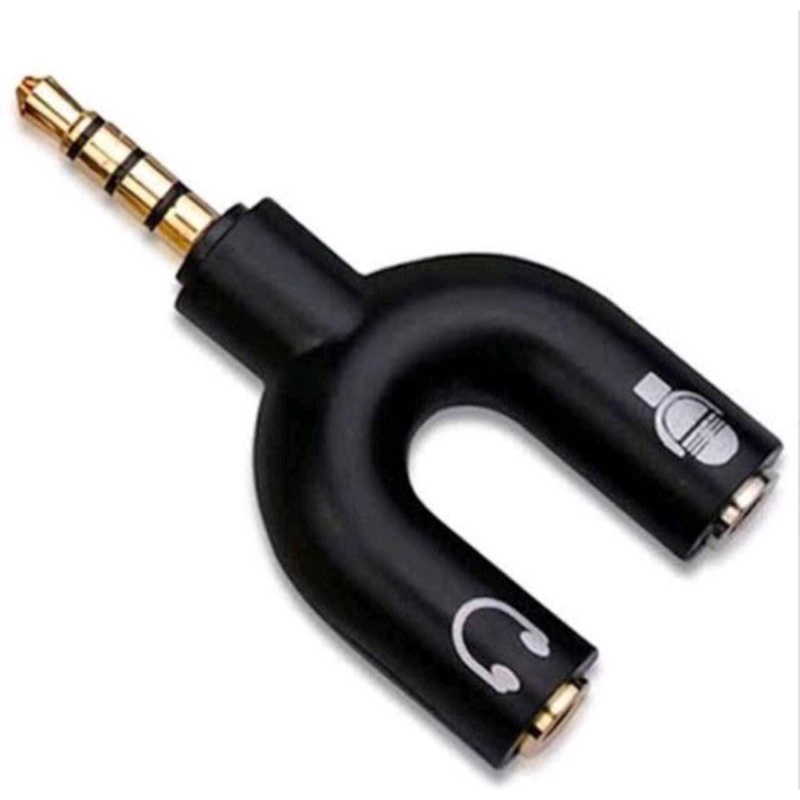 Audio Splitter U Shape 2 in 1 Mic dan audio Jack 3.5mm to Dual Female NEW