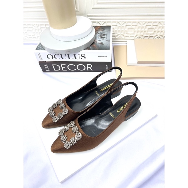 sepatu flat shoes wanita terbaru kekinian pesta LOUISDEAR sepatu flat tali belakang heel 2 cm bahan satin B36