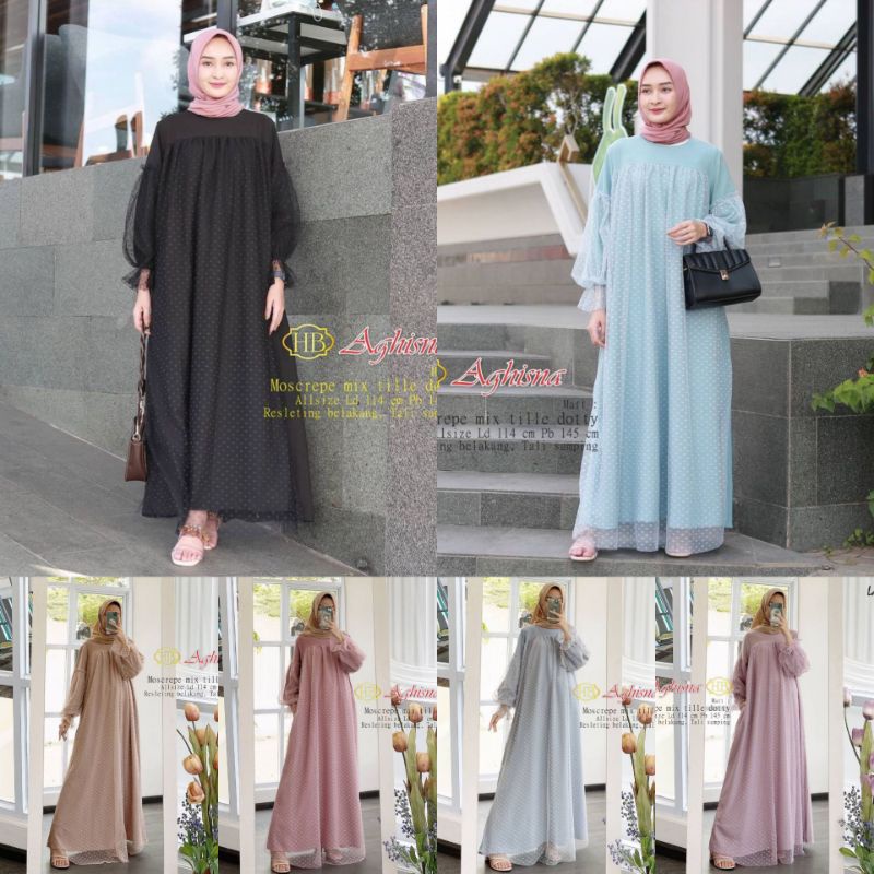 AGHISNA DRESS BEST SELLER GAMIS TILLE DOT