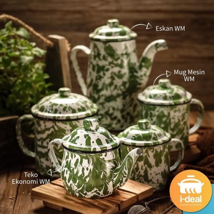 TEKO ESKAN lurik blirik + 2 MUG CANGKIR JOKOWI BURIK LORENG 12 cm set