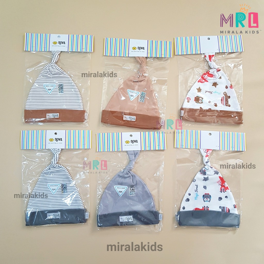 Nova Topi Bayi Newborn - Topi Kuncung Nova SNI seri Polos dan Motif