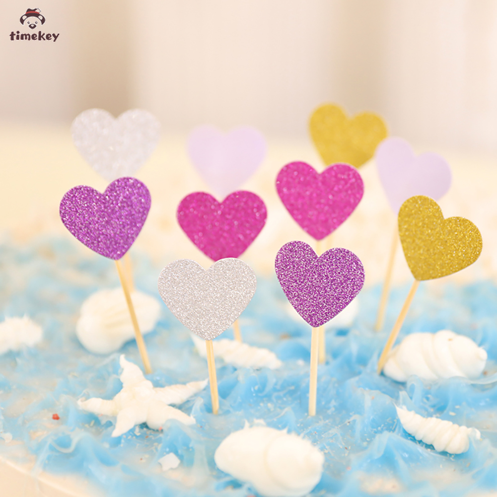 [DIY]10pcs Topper Kue Bentuk Bintang Hati Glitter Untuk Pesta Ulang Tahun