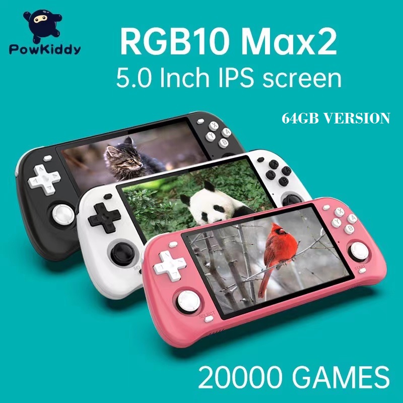 POWKIDDY RGB10 MAX2 - 64GB Version - Handheld Retro Games Console - Game Retro Jadul 20000 Games