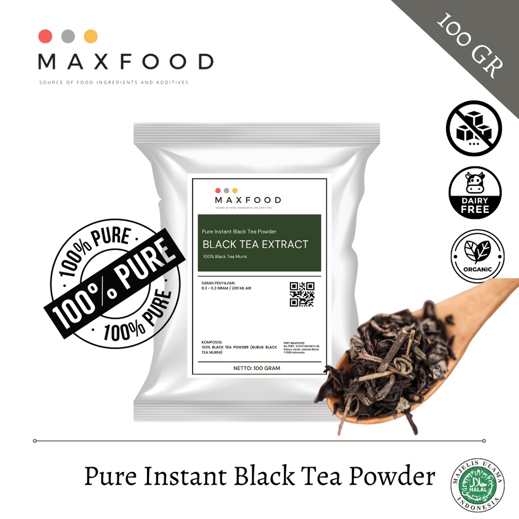 

MAXFOOD - Pure Instant Black Tea Extract Powder / Bubuk Black Tea Murni 100 Gr