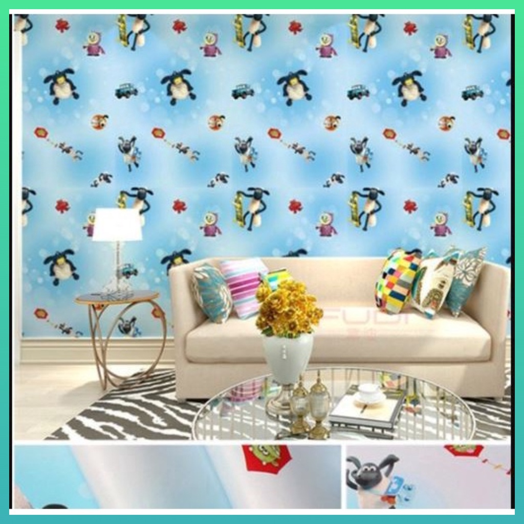 Wallpaper Dinding Sticker 45Cmx9M Dinding Bata Garis Batik Karakter Lucu Worldhome66