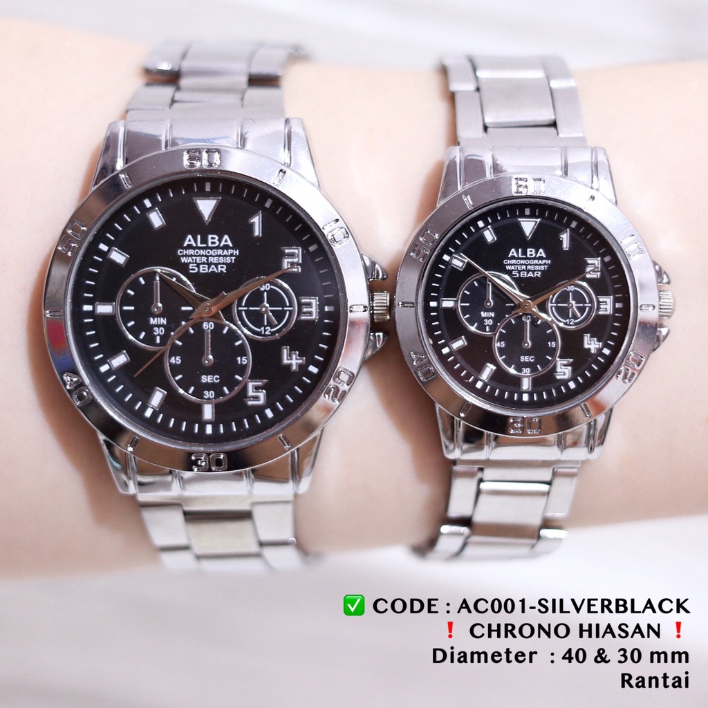 Jam tangan couple rantai stainless steel free baterai cadangan AC001