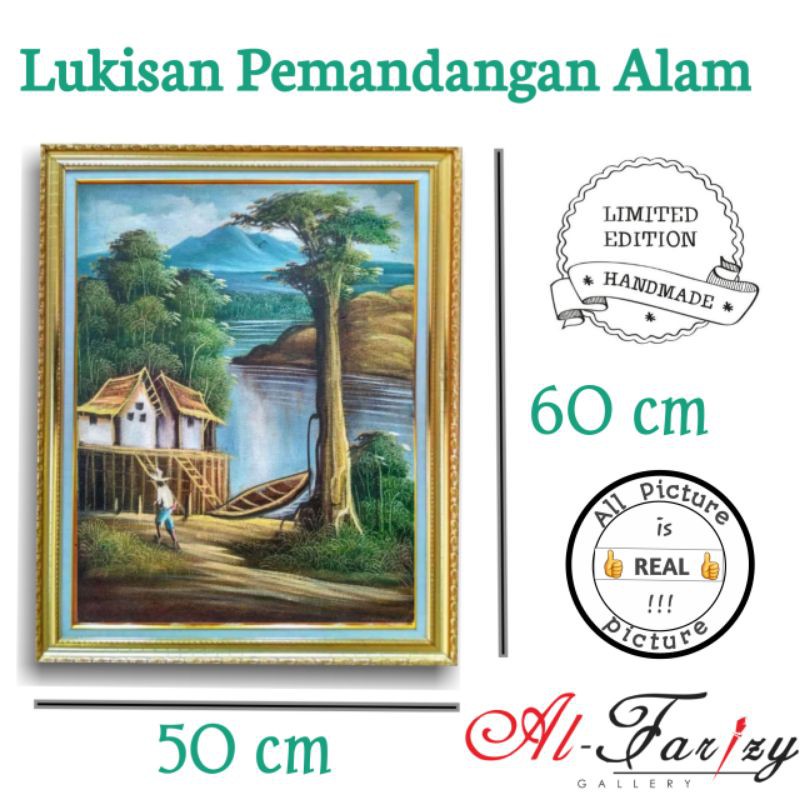 Lukisan Pemandangan Alam Kanvas Unik Minimalis Ukuran 60x50 cm lengkap dengan bingkai