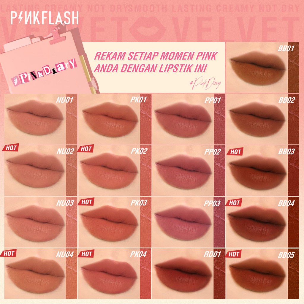 ❤ MEMEY ❤ PINKFLASH Silky Velvet Lip Cream | Lipcream | Lipstick | PinkDiary Pink Flash | BPOM PF-L04