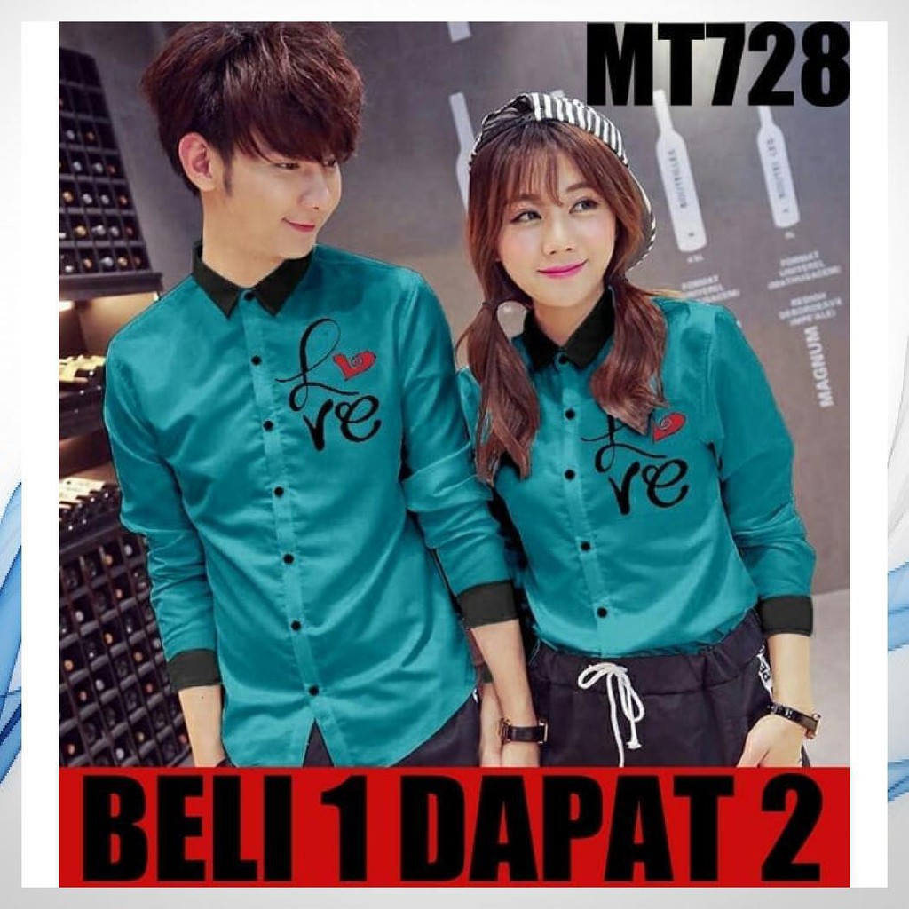 KEMEJA COUPLE/KEMEJA PASANGAN/BAJU COUPLE KOREA LOVE LATIN  - PUTIH