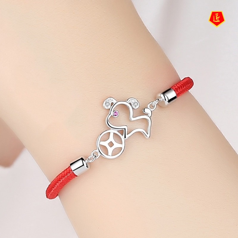 [Ready Stock]Women's 925 Silver Red Rope Fortune Dog Bracelet