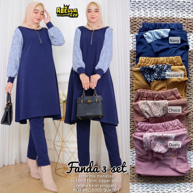 [ORIGINAL] FANDA SET  BY ABELLA SETELAN TUNIK BAHAN KAOS IMPORT