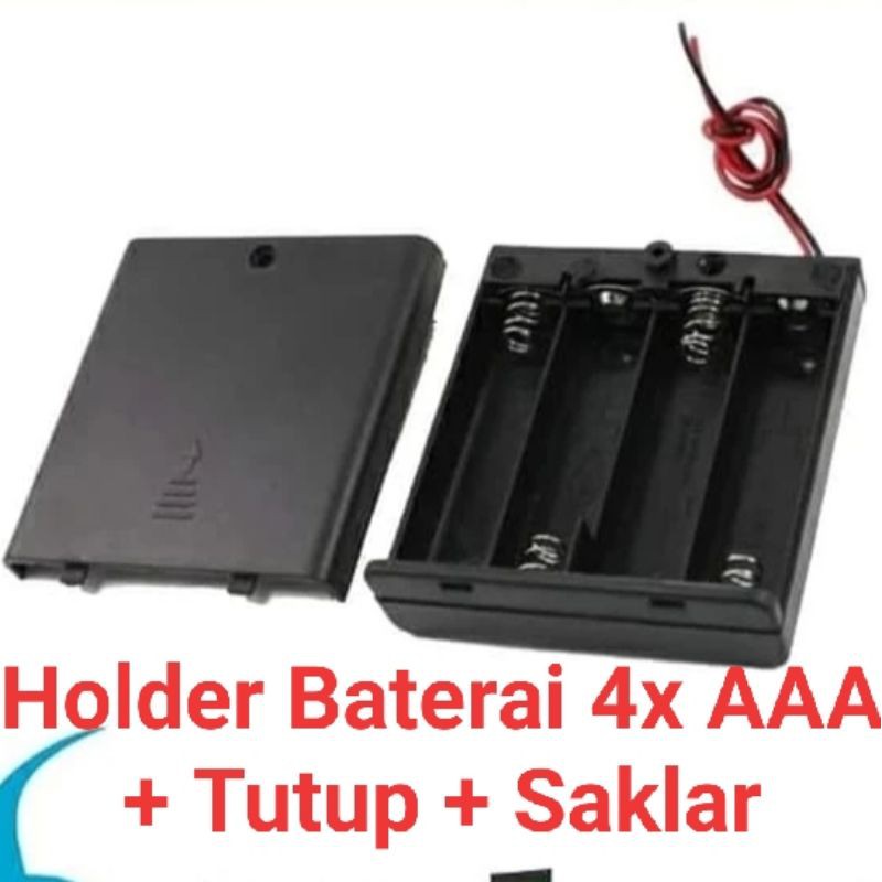 Case Baterai 4x AAA Holder Saklar dan Tutup