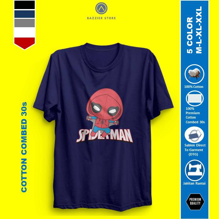 Baju Kaos Pria Cowok Branded Chibi Spiderman Distro T shirt Premium Original Keren Kekinian Terbaru