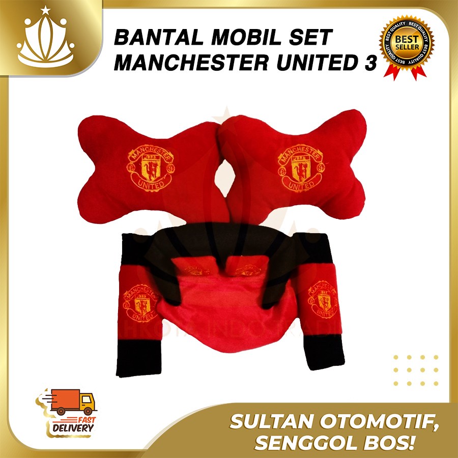 Car Set Bantal Mobil MU 3in1 / Bantal Mobil Man United Manchester LUCU