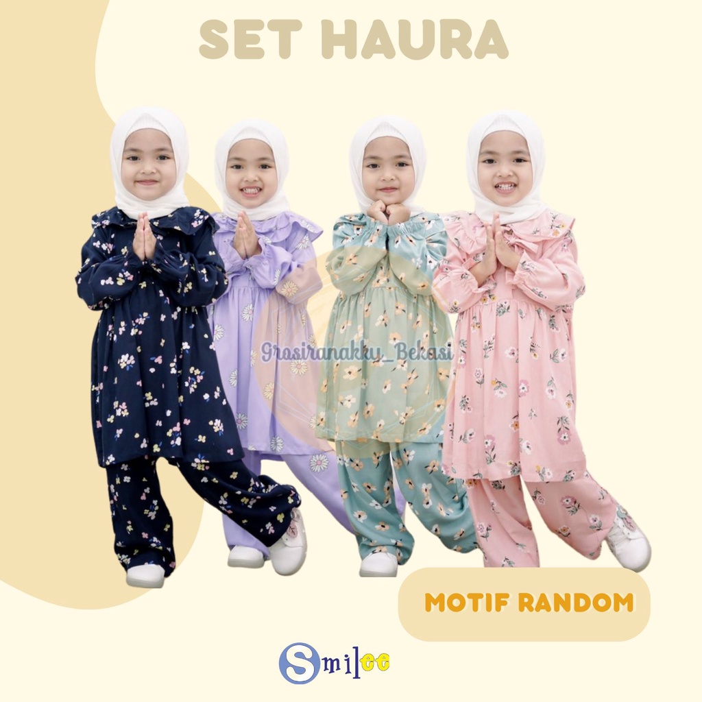 Setelan Rayon Anak Muslim Haura Smile Size 1-5Tahun