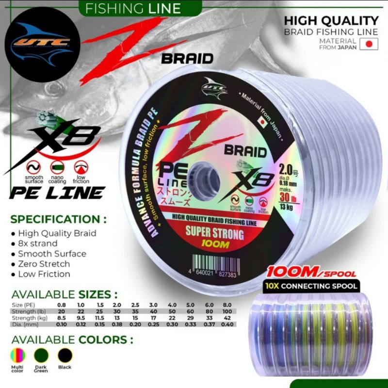 pe utecate  z braid x8 warna hitam dan hijau