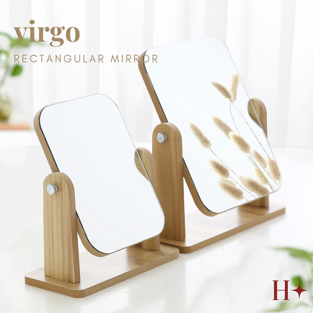 H✦ Virgo Cermin Persegi Panjang Kayu / Kaca Meja Rias / Cermin Standing Portable