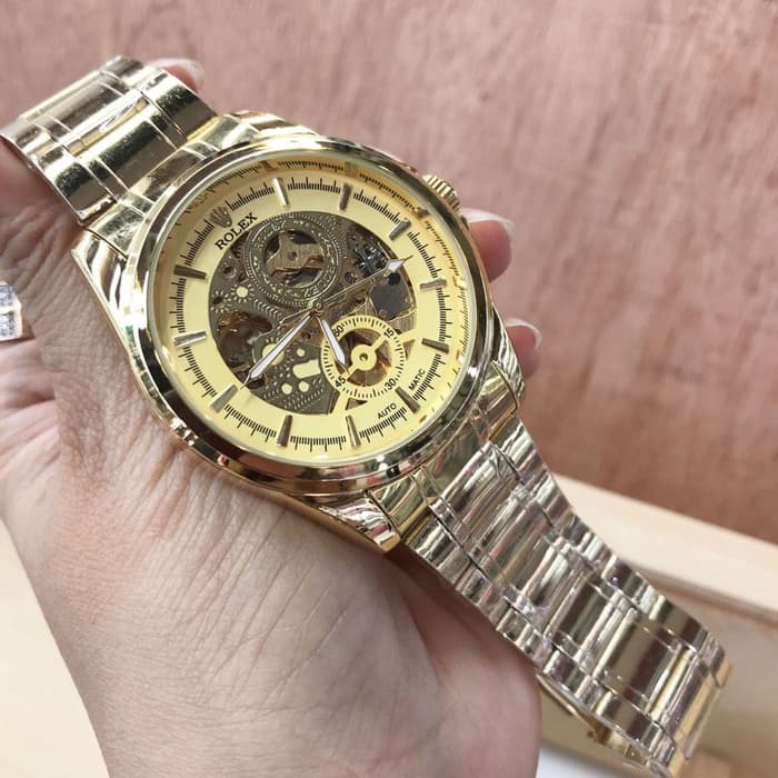 JAM TANGAN PRIA ROLEX AUTOMATIC SKELETON GOLD