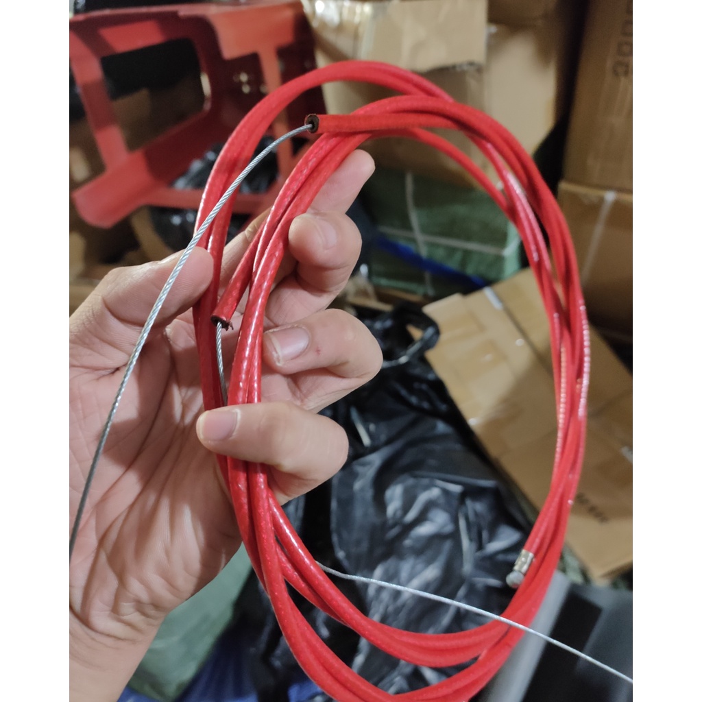 2 PCS Kabel gas merah serat karbon 190cm +stelan L gas.universal semua jenis motor metic/racing merah