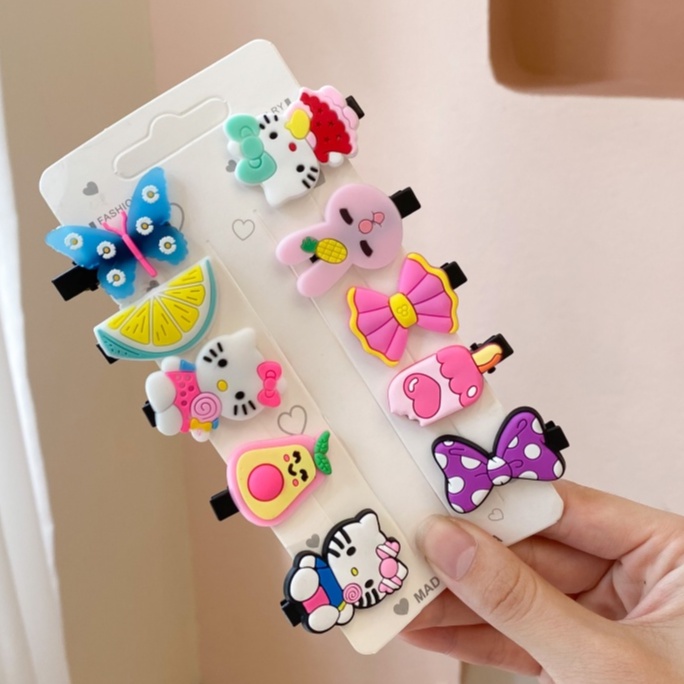 10PCS JEPIT RAMBUT ANAK / JEPITAN RAMBUT ANAK MOTIF KARAKTER KARTUN-JPT - HELLO KITTY
