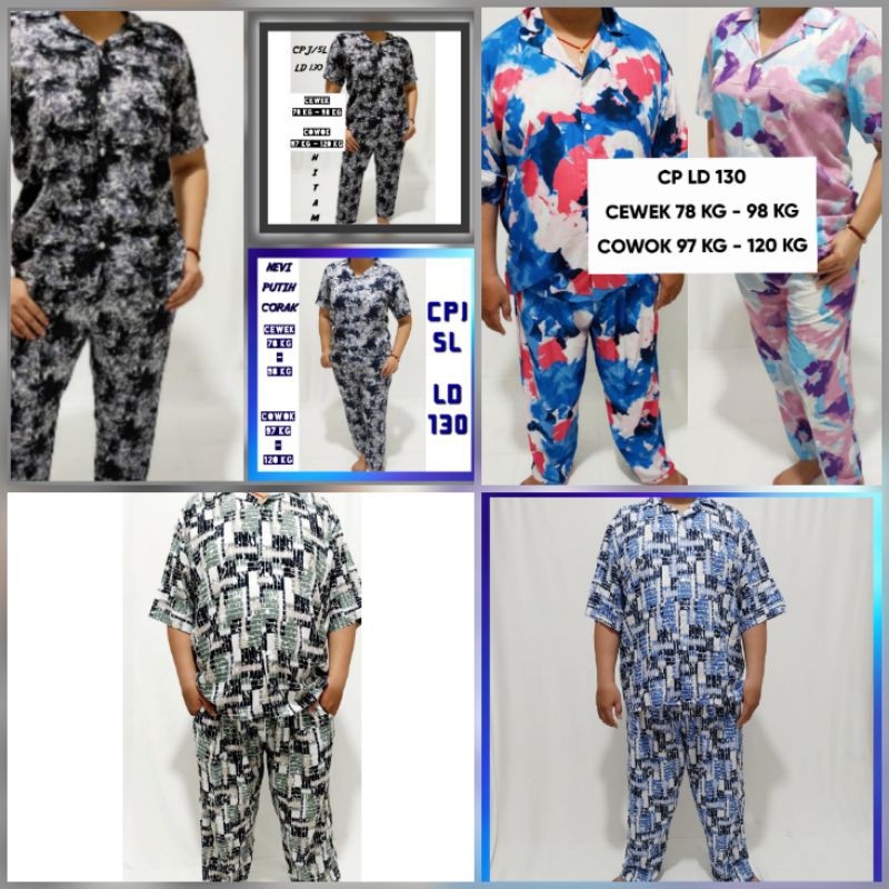 ONE SET PIYAMA SETELAN KERAH KEMEJA JUMBO LD 130 SET LENGAN PANJANG RAYON PREMIUM TIE DYE TERBARU