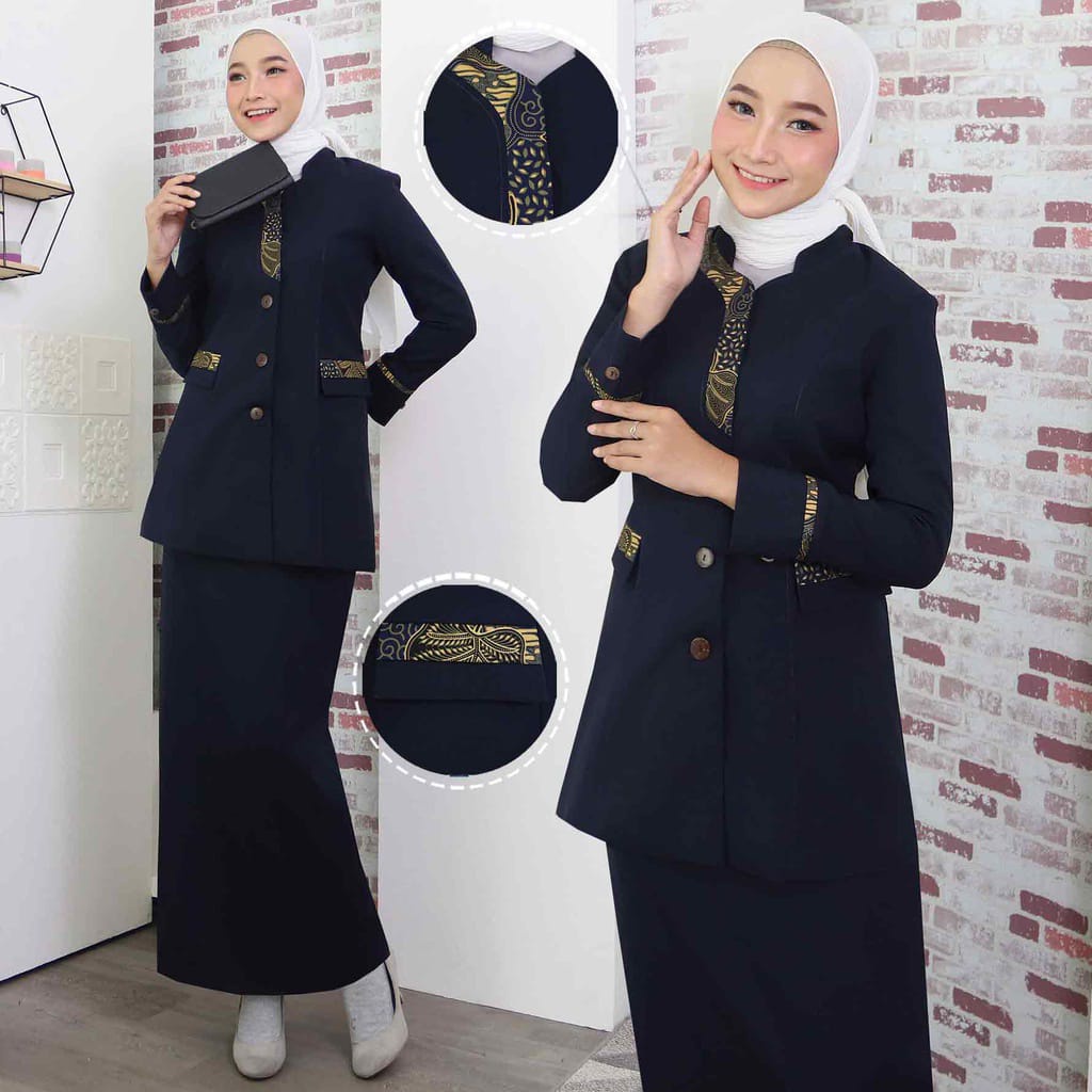 seragam Dinas Wanita Biru Dongker Set Rok Span Blazer Pemda Stelan Celana Seragam PNS Pemda Baju Pem