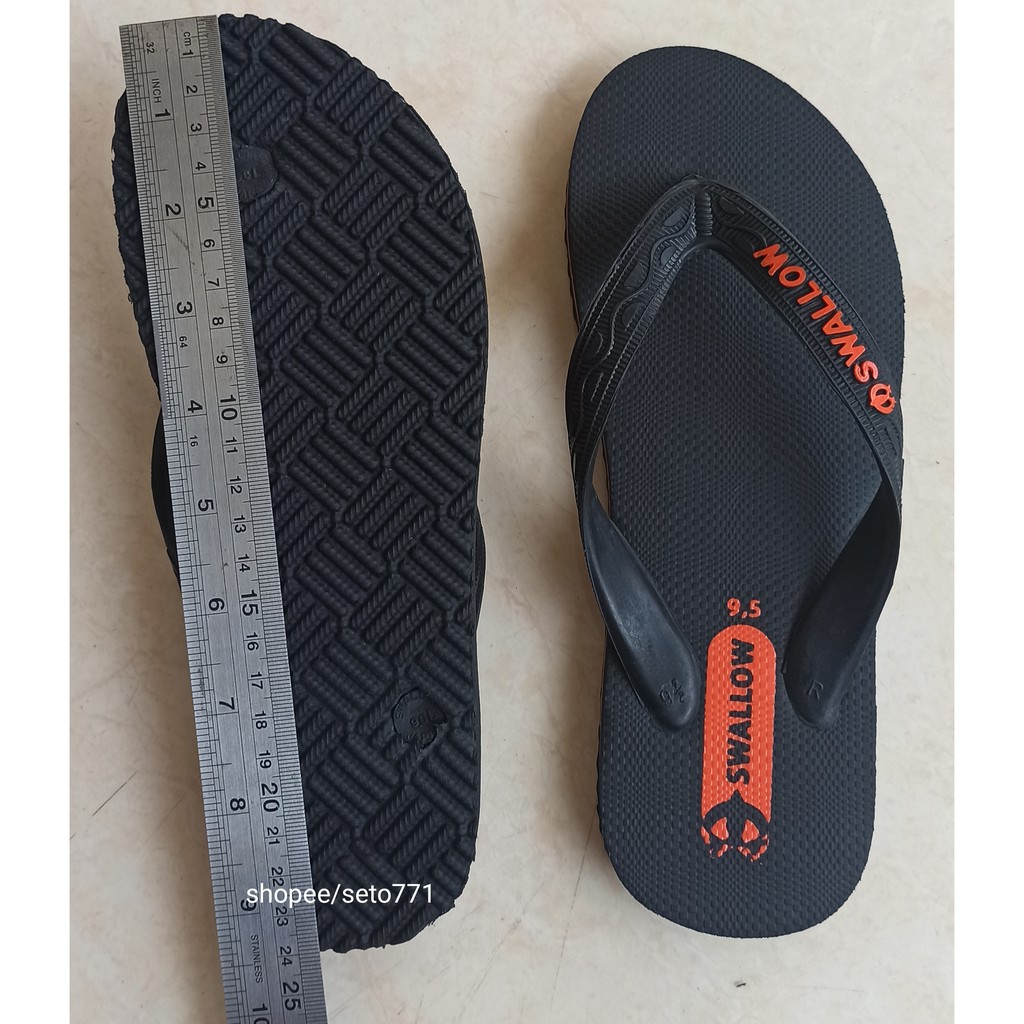 Sandal Japit M02 Swallow Hitam Unisex Sendal Jepit Black Pearl Original Pria Wanita Cowok Swalow-9.5 strip oren