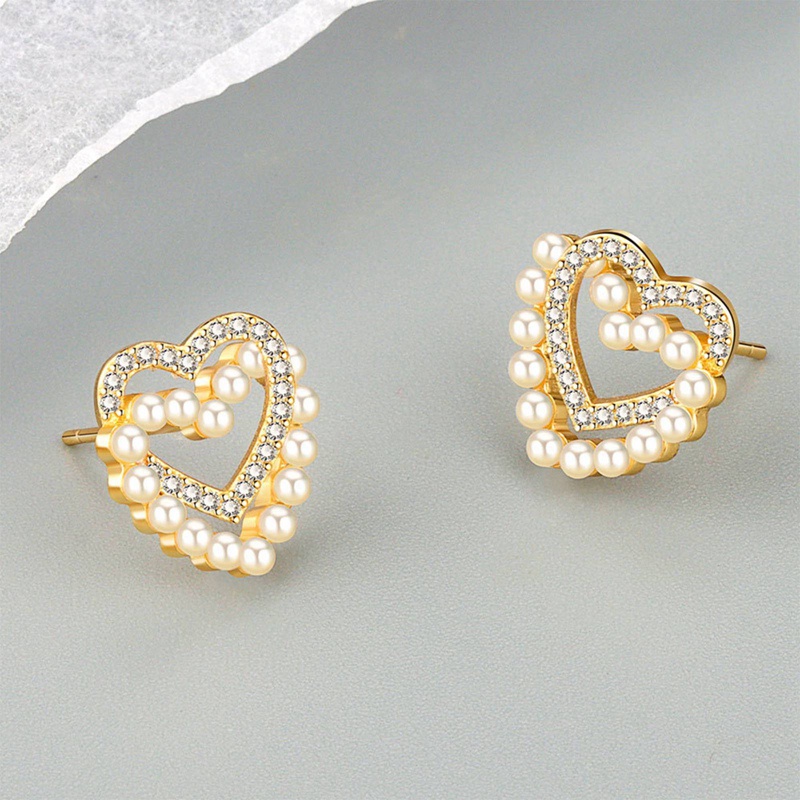 Anting Bentuk Hati Aksen Mutiara Serbaguna Gaya Korea