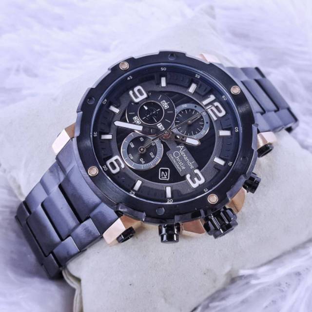 Jam Tangan Keren Elegant Pria Alexandre Christie AC 6474 Black Rosegold Original