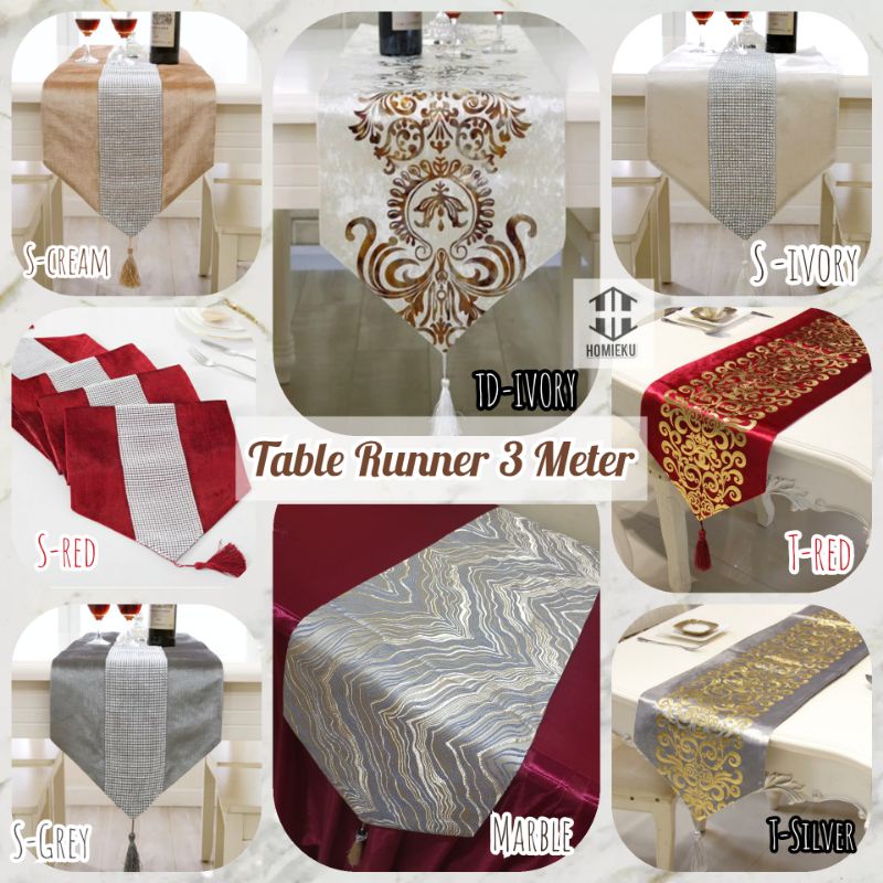 Table Runner 3 meter Taplak Meja Makan Panjang Mewah 300 cm