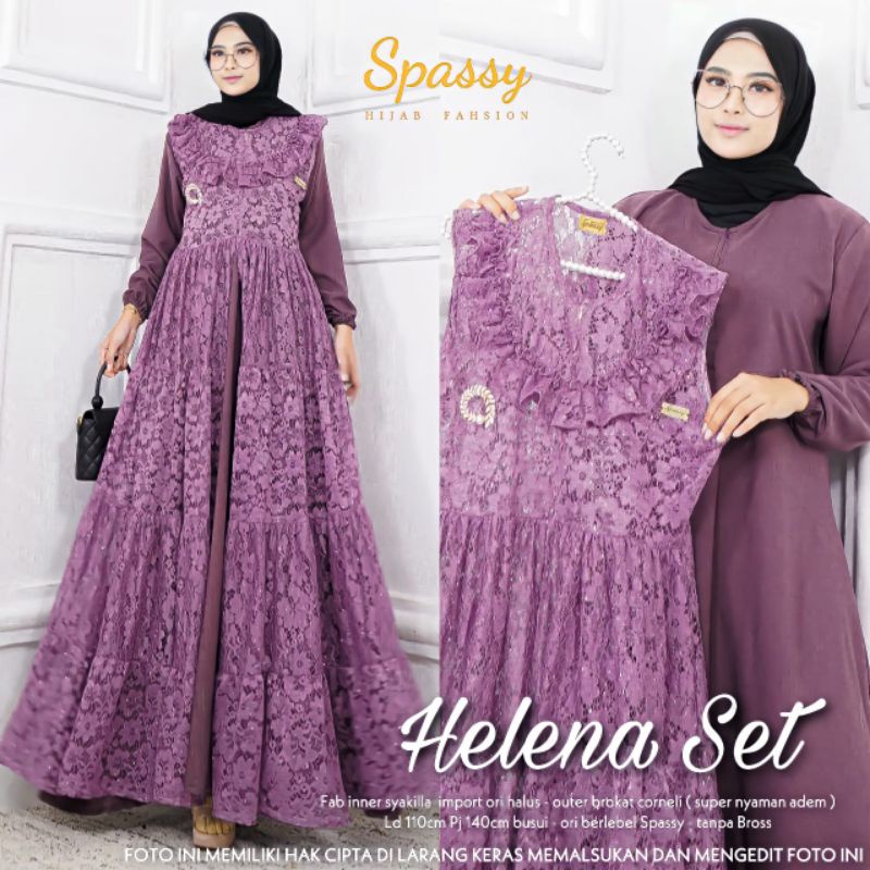 GAMIS HELENA SET ORI SPASSY / GAMIS CANTIK / GAMIS ANGGUN / GAMIS PREMIUM / GAMIS BRUKAT / GAMIS BUS