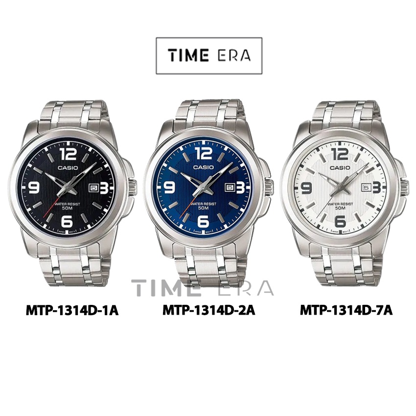 Casio Original MTP-1314D-1A 2A / MTP1314D-7A Jam Tangan Stainless steel Silver Rantai Hitam Putih Biru