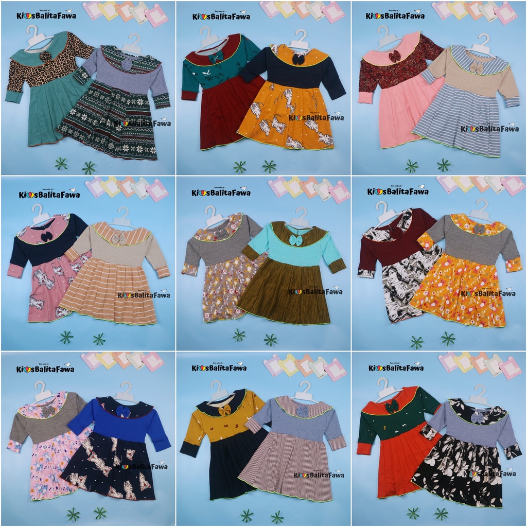 Dress Yumna uk 3-4 Tahun / IMPORT Dres Lengan Panjang Baju Anak Perempuan Gaun Pesta Pakaian Grosir