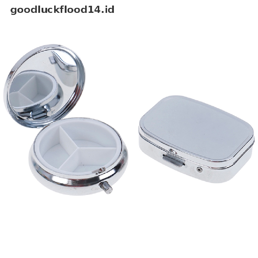 [OOID] 1Pc small metal round rectangular silver tablet pill box container medicine case ID