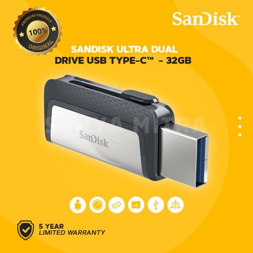 Sandisk Flashdisk 32GB Ultra Dual Drive USB Type C OTG - SDDDC2-032G