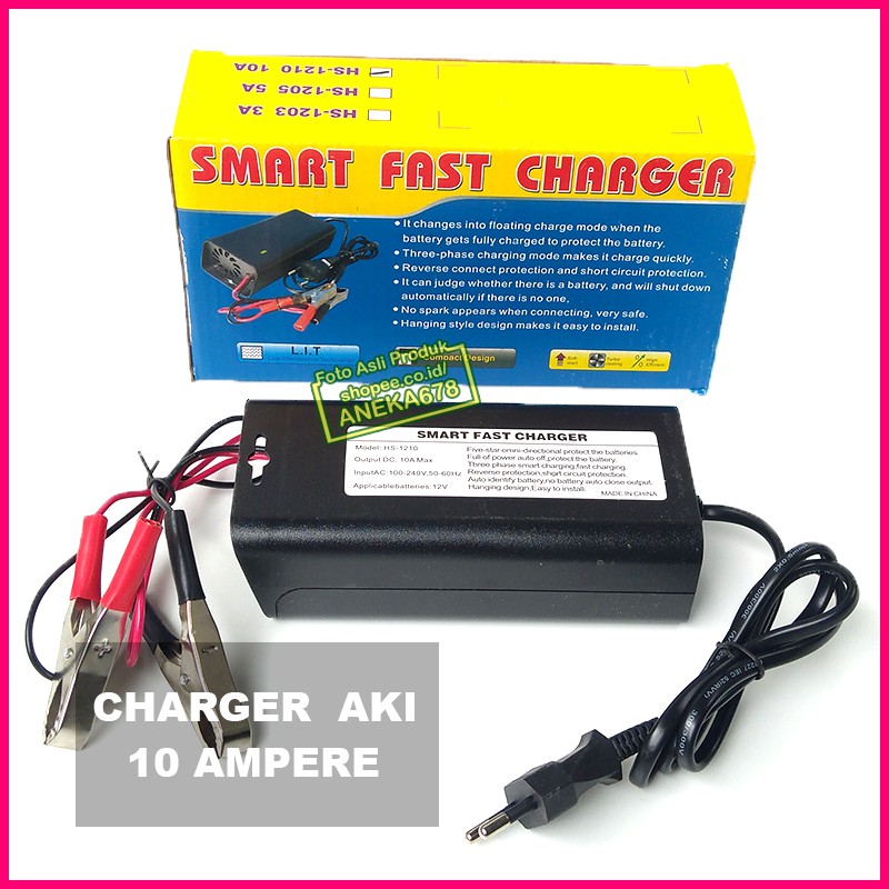 CHARGER AKI 10A 12 VOLT CAS ACCU 10 A MOBIL MOTOR V SMART FAST HS 1210 AMPERE