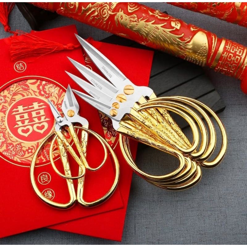 

Gunting wedding emas motif naga phoenix / gunting lenghong / gunting shuang xi