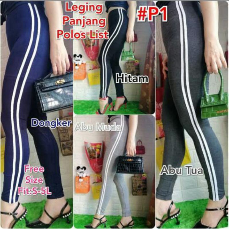 Celana legging wanita polos list / legging panjang wanita fashion