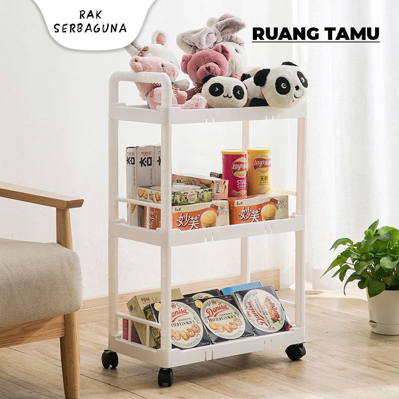 slim rak troli roda rak 3 susun rak dapur rak serbaguna tempat penyimpanan bumbu kuat dan mewah [PADMA]