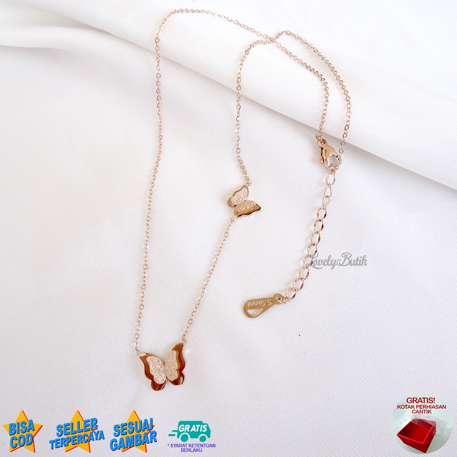 Lovelybutik - Kalung Titanium Wanita Anti Karat Ori Import Br3nda Kalung Cewek Model Baru Liontin Kupu-Kupu Bonus Kotak Perhiasan