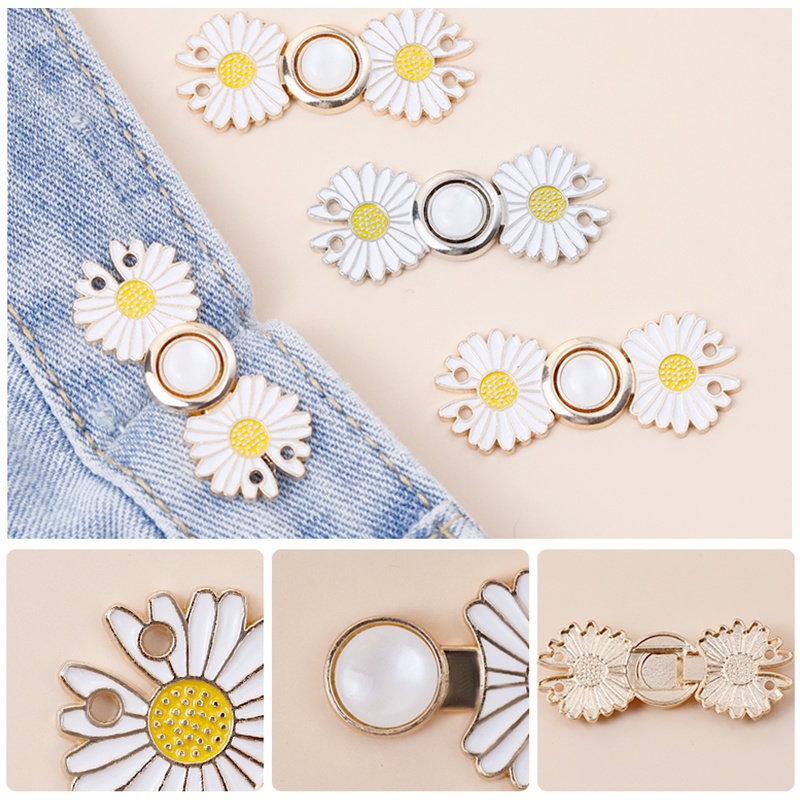 Set Kancing Pengencang Rok / Celana Bahan Logam Dapat Disesuaikan Motif Daisy