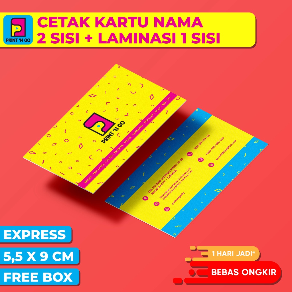 

Kartu Nama 2 Sisi + Laminasi 1 Sisi Glossy / Doff