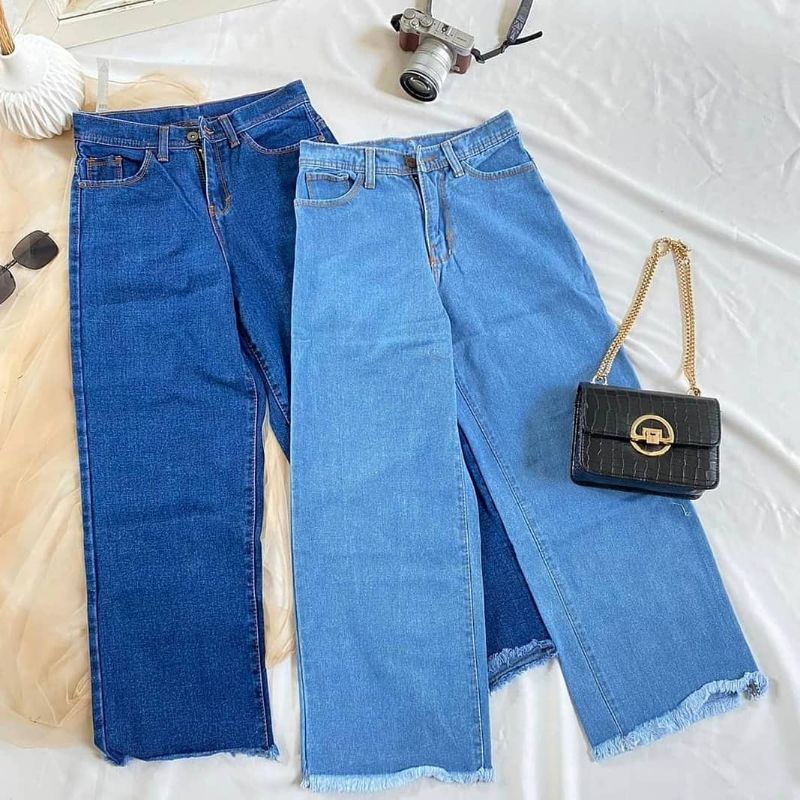 Celana kulot jeans wanita rawis polos Boyfriend kulot rawis jins highwaist celana levis