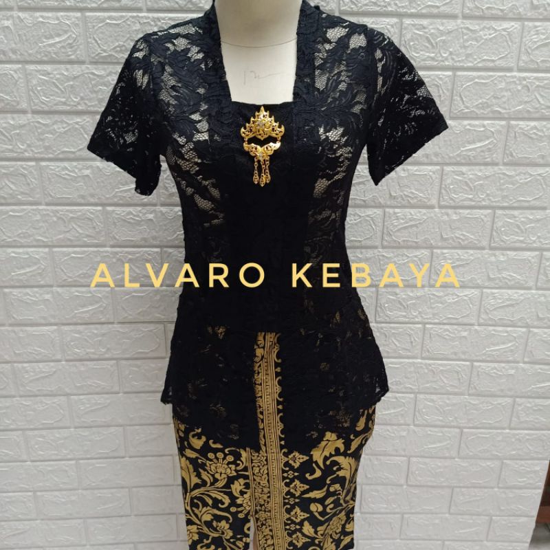 set kebaya lengan pendek rok pendek brokat strait melar setelan kutubaru brukat bali modern murah ready stock